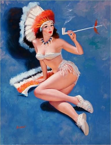 Puzzle 1000 Teile 1940er Pin-Up Girl Peace Pipe Bild Druck Kunst Pin Up Wandkunst Holzpuzzle Spielzeug Spiele für Erwachsene Kinder Kinder Jugendliche Geschenk von Generisch