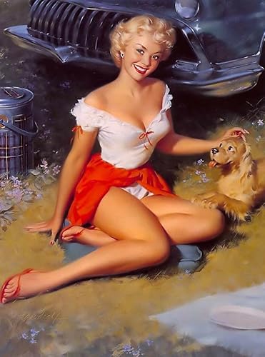 Puzzle 1000 Teile 1940er Pin-Up Mädchen Mann Beste Freundin Hund Bild Druck Vintage Kunst Pin Up Wandkunst Holzpuzzle Spielzeug Spiele für Erwachsene Kinder Kinder Jugendliche Geschenk von Generisch