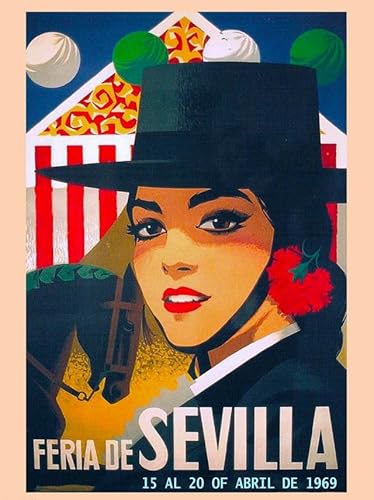 Puzzle 1000 Teile 1969 Feria de Sevilla Sevilla Spanien Spanisch Vintage Reise Werbung Druck Wandkunst Holzpuzzle Spielzeug Spiele für Erwachsene Kinder Kinder Jugendliche Geschenk von Generisch