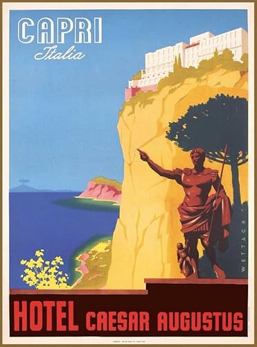 Puzzle 1000 Teile Capri Italien Italia Caesar Augustus Vintage Italienische Reise Werbung Druck Wandkunst Holzpuzzle Spielzeug Spiele für Erwachsene Kinder Kinder Jugendliche Geschenk von Generisch