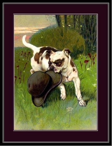 Puzzle 1000 Teile Englisch Bild Druck Bulldogge Hund Welpen Welpen Hut Vintage Druck Kunst Wandkunst Holzpuzzle Spielzeug Spiele für Erwachsene Kinder Kinder Jugendliche Geschenk von Generisch