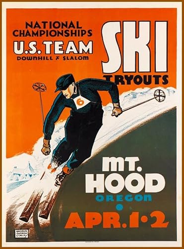 Puzzle 1000 Teile Mt. Hood Oregon U.S. Team Ski Tryouts Vintage Reise Werbung Druck Wandkunst Holzpuzzle Spielzeug Spiele für Erwachsene Kinder Kinder Jugendliche Geschenk von Generisch