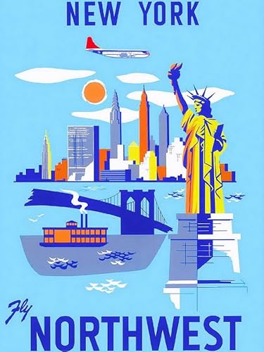 Puzzle 1000 Teile New York City Freiheitsstatue Nordwesten USA Reise Werbung Kunstdruck Wandkunst Holzpuzzle Spielzeug Spiele für Erwachsene Kinder Kinder Jugendliche Geschenk von Generisch