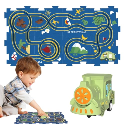 Puzzle-Autobahn, Eisenbahnwaggon-Puzzlebahn,Lernspiele Rennbahn-Autospielzeug - Cartoon-Puzzlebahn, Puzzle-Racer-Feinmotorikspielzeug, Kleinkindspielzeug-Autobahn für Kinder ab 3 Jahren von Generisch