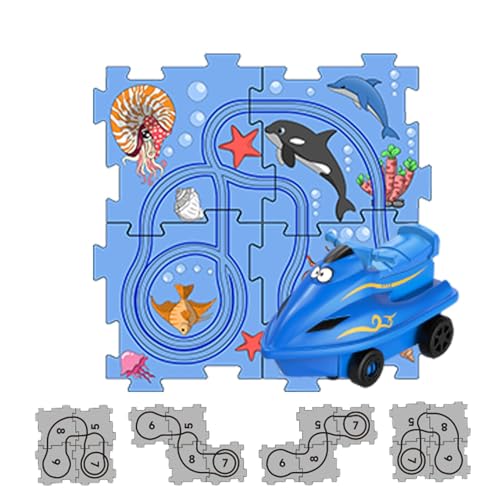 Puzzle-Autobahn,Puzzle-Autobahn-Set | Autospielzeug Puzzle Eisenbahnwagen | Auto-Spielset, Puzzle-Strecke, Puzzle-Racer-Bauspielzeug, Marine-Puzzle-Brettspielset für Kinder ab 3 Jahren von Generisch