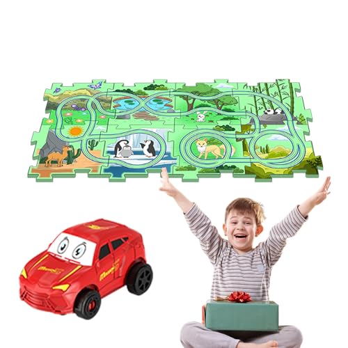 Puzzle-Autobahn,Puzzle-Autobahn-Spielset | Rennstrecken-Puzzle-Triebwagen | Feinmotorik-Spielzeug für Autostrecken, Land-Themen-Puzzle-Racer-Spielzeug für Kleinkinder, Lernaktivitäten im Vorschulalter von Generisch