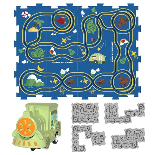 Puzzle-Autobahn-Set,Puzzle-Racer-Kinder-Autobahn-Set - Autospielzeug Rennbahn-Puzzle-Eisenbahnwagen,Cartoon-Puzzlebahn, Puzzle-Racer-Feinmotorikspielzeug, Kleinkindspielzeug-Autobahn für Kinder ab 3 J von Generisch