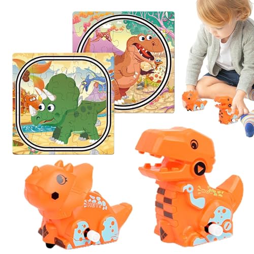 Puzzle Racer Kinder-Autobahn-Set, Puzzle-Bahn-Auto-Spielset | Dinosaurier-Autobahn-Set - Kleinkind-Puzzlebahn-Spielset mit Fahrzeugen, Spielzeugfahrzeug-Puzzlespielzeug für Kinder ab 3 Jahren von Generisch