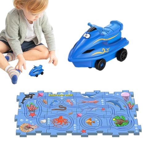 Puzzle-Rennbahn-Spielset, Puzzle-Rennstrecke - Lernspiele Rennbahn-Autospielzeug | Lernspielzeug, Puzzle-Strecke zum Thema Meer, Bauspielzeug-Auto-Spielset, Puzzle-Brett-Spielset von Generisch