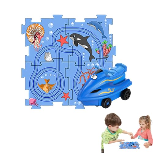 Puzzle-Rennstrecke, Eisenbahnwaggon-Puzzlestrecke,Puzzle-Triebwagen-Kleinkindspielzeug - Auto-Schienenbauspielzeug zum Thema Marine, Lernspielzeug, Puzzle-Racer-Auto-Spielset, Puzzle-Brett-Spielset von Generisch