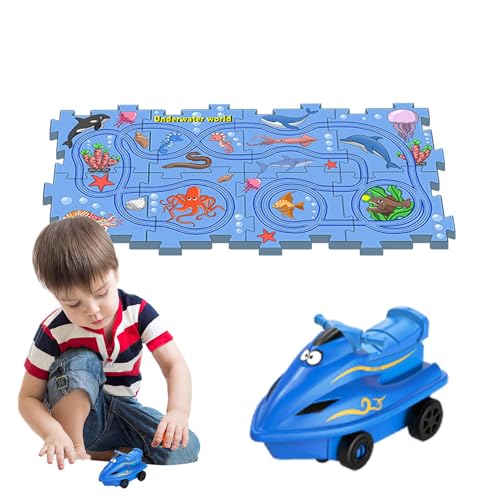 Puzzle-Rennstrecke, Eisenbahnwaggon-Puzzlestrecke | Puzzle-Triebwagen-Kleinkindspielzeug - Puzzle-Rennwagen-Spielset, Puzzle-Racer-Bauspielzeug, Lernspielzeug mit Meeresthema für Kinder ab 3 Jahren von Generisch