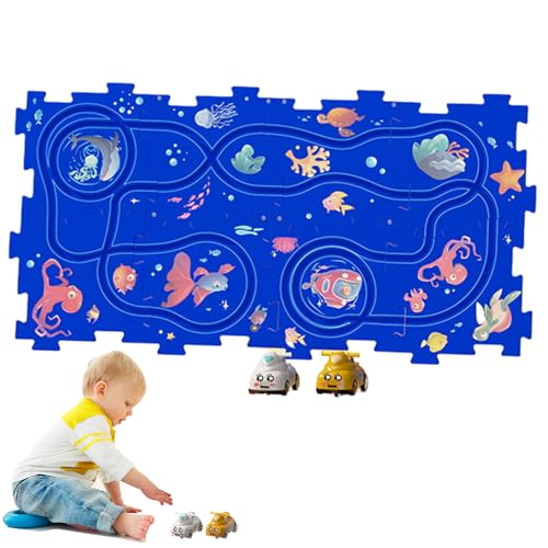 Puzzle-Rennstrecke für Kinder, Puzzle-Autobahn-Spielzeug - Puzzle-Rennstrecken,Interaktives Triebwagen-Bodenpuzzle-Spielzeug, pädagogische Puzzle-Rennstrecken für die frühe Entwicklung von Generisch