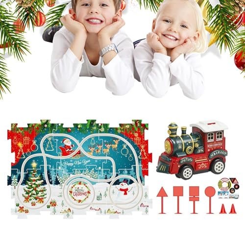 Puzzle-Rennstreckenauto-Set,Puzzle-Rennstreckenauto-Spielset, Weihnachtspuzzlebahn mit Zug, Puzzle-Triebwagenspielzeug, Lernspiele für und Mädchen im Alter von 3–6 Jahren von Generisch