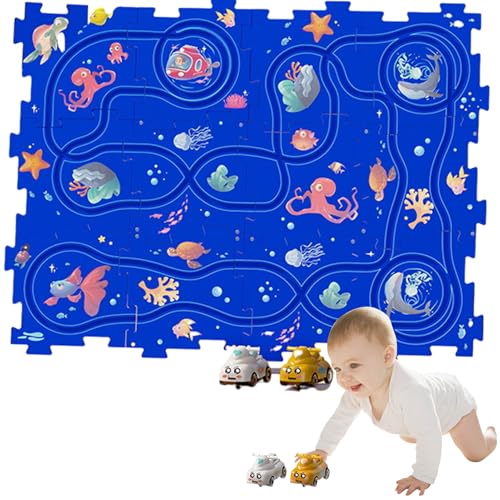 Puzzle-Rennstreckenauto-Spielset,Puzzle-Rennstreckenauto-Set - Puzzle-Track-Car-Spielset - Interaktives Triebwagen-Bodenpuzzle-Spielzeug, pädagogische Puzzle-Rennstrecken für die frühe Entwicklung von Generisch