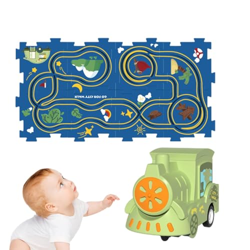 Puzzlematte „Eisenbahnzug“ zusammenbauen, Kinderpuzzle-Eisenbahnwagen-Spielset, Elektrisches Gleiswagen-Set, Puzzle-Gleis-Spielset zusammenbauen, Straßenbauer, pädagogisches Eisenbahnwagenmatten-Bausp von Generisch