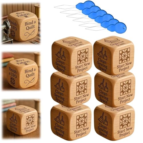 Quilter-Würfel, handgefertigt, 6-seitig, graviert, Entscheidungswürfel aus Holz mit gravierten Quiltaufgaben, Nähzimmer-Dekoration für Quilting-Aufgaben für Quilter und Nähliebhaber, um Quilten zu Quilter-Würfel, handgefertigt, 6-seitig, graviert, Entscheidungswürfel aus Holz mit gravierten Quiltaufgaben, Nähzimmer-Dekoration für Quilting-Aufgaben für Quilter und Nähliebhaber, um Quilten zu von Generisch