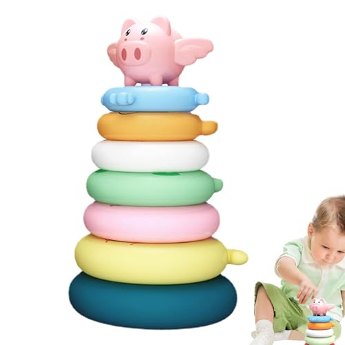 Rainbow Ring Tower Stapler | Soft Building Rings Stacker Beißringe | Spielen und Lernen Zahlen Aktivitätsspielzeug, passende Ringe und Farberkennung von Generisch