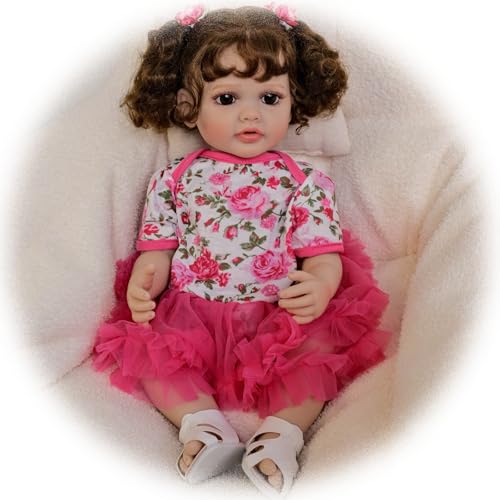 Realistische Reborn Baby Puppen 22 Zoll Vinyl Silikon Ganzkörper Mädchen Lebensechte Babypuppen die wie das echte Leben Aussehen Neugeborenes Baby Puppe Spielzeug für Kinder ab 3 Jahren zum Sammeln von Generisch