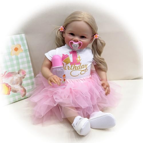 Reborn Baby Mädchen 24 Zoll Lebensecht Reborn Baby Puppe Stoffkörper Wiedergeborene Babypuppe Anatomisch Korrekt Neugeborenes Kleinkind Babypuppen von Generisch