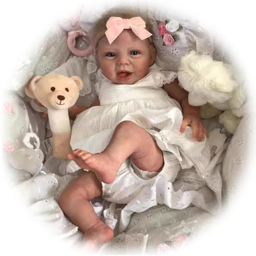 Reborn Baby Puppen Lebensechte 22 Zoll Realistische Babypuppen Weicher Vinyl Körper Smiley Gesicht Real Life Neugeborenes Baby Puppe Mädchen für Kinder Geburtstag Sammlung von Generisch