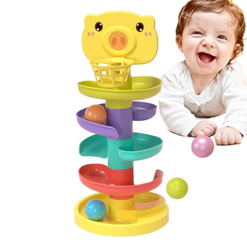 Regenbogen Kugelturm, Kugelturm Rollbahn Kugelbahn, 7 Schichten Ball Drop Ball Rampe Stapelturm Spielzeug, Ball Drop and Roll Rampenspielzeug, Ball Drop Spielzeug, Sensorisches Spielzeug Für Babys von Generisch