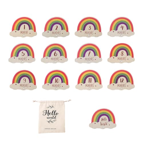 Regenbogen-Meilenstein-Karten,Meilensteinkarten für Kinder | Holzmonatskarten für Kinder - Bunte Ankündigung des Monats des Kindes, monatliche Karten für Kinder von Generisch