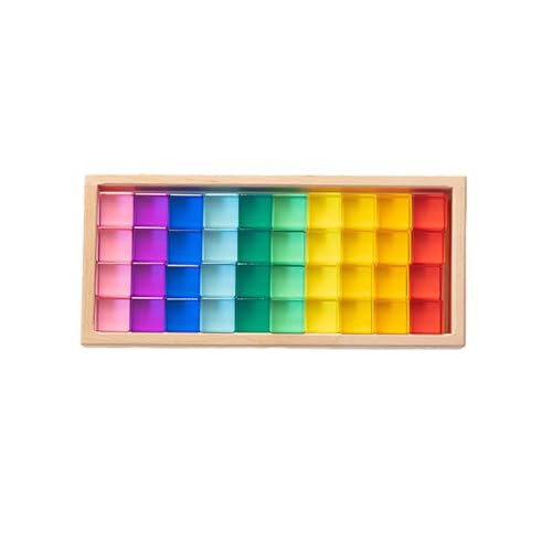 Regenbogenkristall-Acrylwürfel Stapelspielzeug zum Erlernen von Farbe, Licht und Schatten,40 Stück Regenbogenwürfel, stapelbare Edelsteinblöcke für , Mädchen, Kinder, Kristall-Regenbogen-Stapl von Generisch