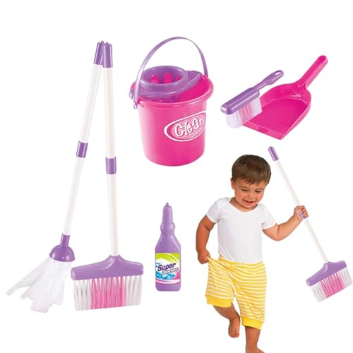 Reinigungsset Kleinkind, Kinderspielzeug-Reinigungsset | Pretend Play Housekeeping Supplies Kit - Spielzeug-Reinigungsset enthält Besen, Mopp, Bürste, Kehrschaufel, Eimer, Warnschild, STEM-Spielzeug f von Generisch