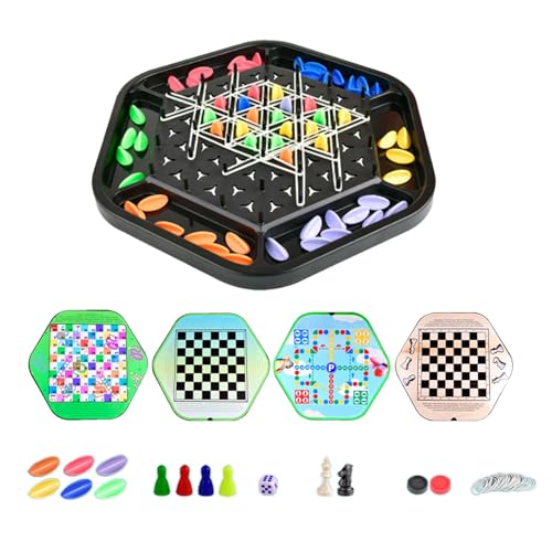 Reise-Brettspiel-Set，4-in-1-Spielset Kettenschach, Schlangenschach, Ludo, Schach Und Dame, Brettspiel Für 2–6 Spieler, Interaktives Brettspiel Für Kleinkinder, Kinder, Erwachsene Und Familienfeiern von Generisch