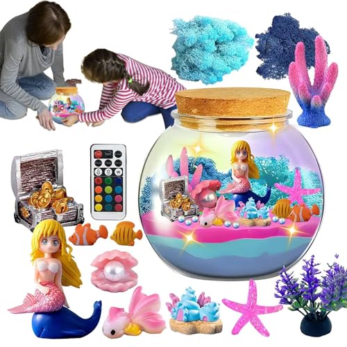 Remote Control Mermaid Terrarium, Educational Arts & Crafts Kit for Girls, Sea Creatures Aquarium Kit, Mermaid Craft, Terrarium Kit for Girls Ages 4-12, LED Terrarium for Girls von Generisch