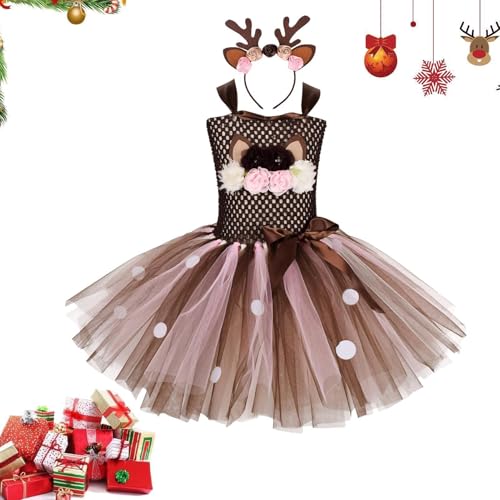 Rentier Kostüm Kinder, Rentier Weihnachts Kostüm Mädchen, Elch Hirsch Tutu Kleid Für Mädchen, Schönes Weihnachts Rentier Kostüm Mit Kopfbedeckung Für Cosplay von Generisch