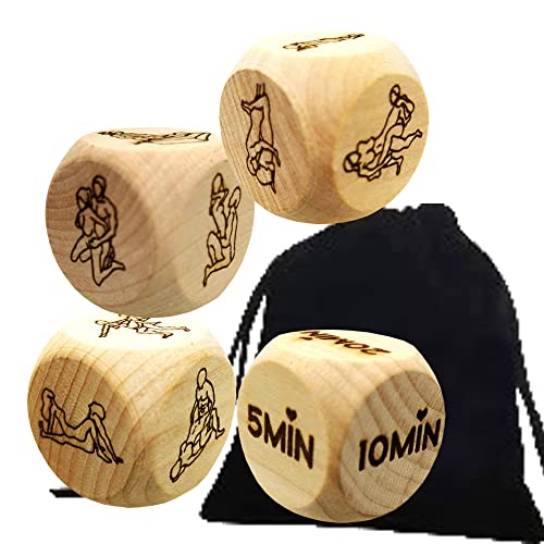 Generic Yoga-Würfel-Set für Paare, romantische, private, sprechende Würfel, roter Hexaeder aus Holz, Liebesmotiv, 2,54 cm, 4 Stück von Generisch