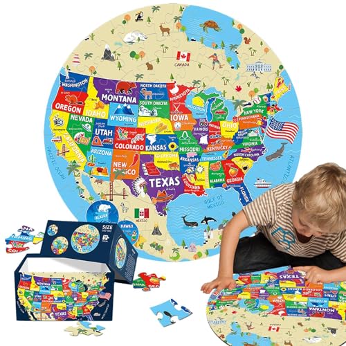 Rundes Puzzle, Bodenpuzzle für Kinder, 70 Teile Bodenspiel-Rundpuzzle für Kinder im Vorschulalter, Kinder im Alter von 3–8 Jahren verbessern die Hand-Auge-Koordination als Spielzeug für Arbeitszimmer von Generisch