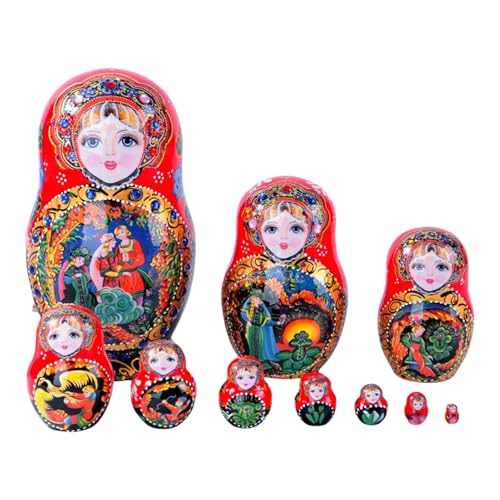 Russische Nistpuppen,Nistpuppen Für Kinder | Handgefertigte Stapelpuppen Aus Holz,Russisches -Puppen-Set, 10-lagige -Figuren-Dekoration Für Die Urlaubsdekoration Russische Nistpuppen,Nistpuppen Für Kinder | Handgefertigte Stapelpuppen Aus Holz,Russisches -Puppen-Set, 10-lagige -Figuren-Dekoration Für Die Urlaubsdekoration von Generisch