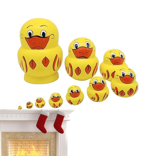 Russische Puppen Gelbe Enten - 10-teiliges Set mit schönen gelben Enten, handgefertigten russischen Nistpuppen,Desktop- -Puppe, lustiges Kinderspielzeug für Schränke, Wohnzimmer, Bücherregale von Generisch