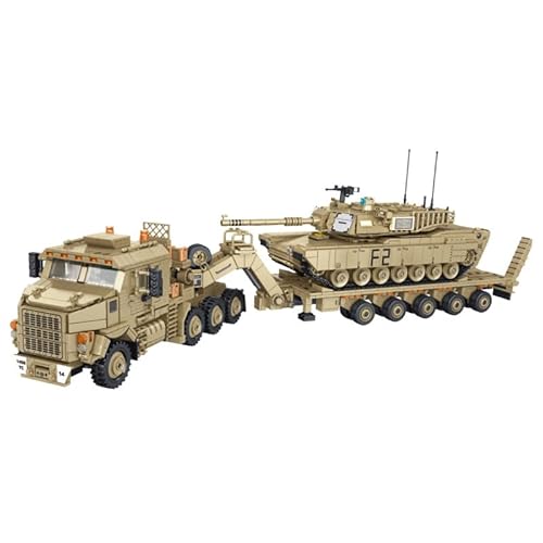 SAYN WW2 Militär Panzer Bausteine Bausatz, 3482 Teile Technik Militär WW2 M1070 Transporter LKW Panzer mit Anhänger, Kompatibel mit Lego von Generisch