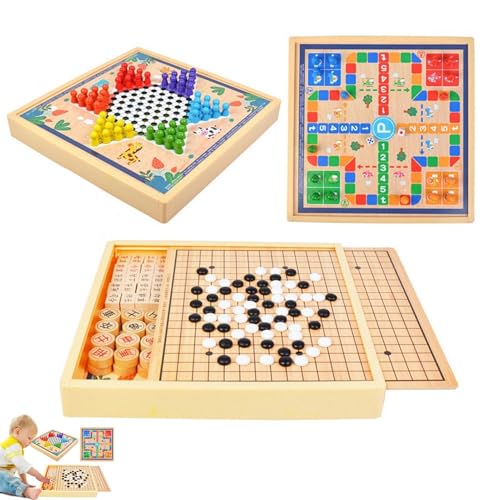 Schachbrett - Schachbrettspiel für Kinder | 4-in-1-Reise-Go-Spielset | L Holzbrett Fliegendes Schach für Kinder | Natürliches Holzbrett Fliegendes Schach | Erwachsene verbessern Kreativität und Denkfä von Generisch