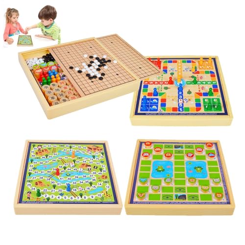 Schachbrett - Schachbrettspiel für Kinder | 4-in-1-Reise-Go-Spielset | L Holzbrett Fliegendes Schach für Kinder | Natürliches Holzbrett Fliegendes Schach | Erwachsene verbessern Kreativität und Denkfä von Generisch