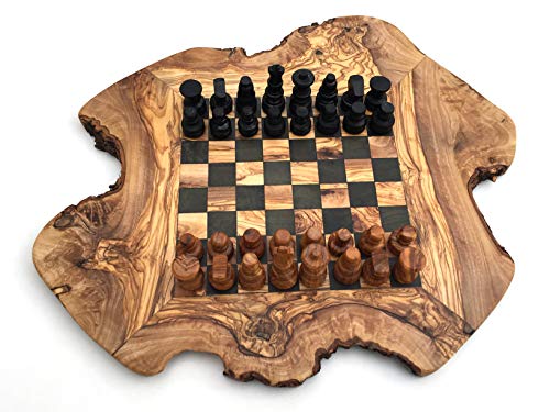 Schachspiel rustikal,Schachbrett Gr. M inkl. Schachfiguren, Olivenholz, Handarbeit von Generisch