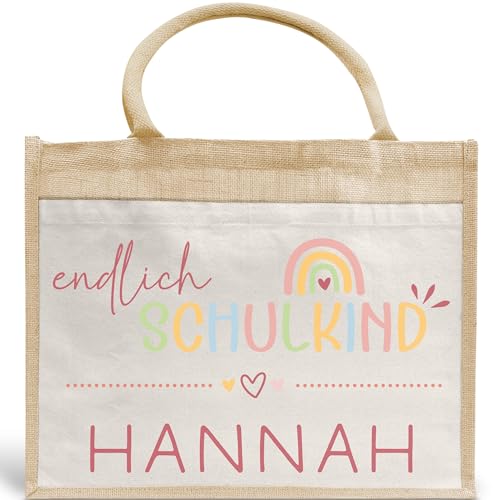 Schulkind 2024 Tasche, Zoo, Löwe Giraffe, Elefant, Schultasche, Rakete, UFO - Geschenk Einschulung, personalisierte Jutetasche, Einschulungsgeschenk (Endlich Schulkind - Rosa) von Generisch