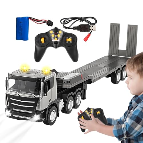 Semi Truck RC Truck, ferngesteuertes Semi Truck Spielzeug | RC-Auto-LKW-Spielzeug im Maßstab 1:24 | 9-Kanal-Pritschenwagenmodell mit Anhänger, 2,4-GHz-LKW-RC-Fahrzeug mit Ton und Licht für Indoor- von Generisch