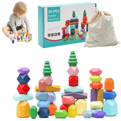 Sensorische Bausteine ​​für Kinder, Holzstapelsteine-Set, Set mit sensorischen Stapel- und Sortiersteinen für Mädchen, Sinnesbausteine ​​für, Mädchen, Kinder, Kleinkinder von Generisch