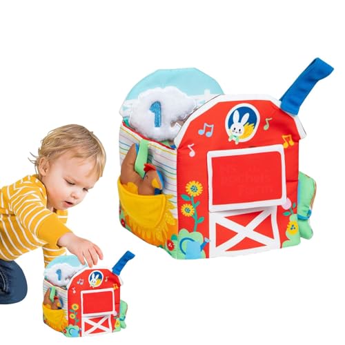 Sensorischer Lernbauernhof, Überraschungs-Lernbox für Kleinkinder, faltbares weiches Babybuch mit Plüschkuh, Babyspiegel, sensorisches Stofftierspielzeug, Lernspielzeug für Mädchen und im Alter von Generisch