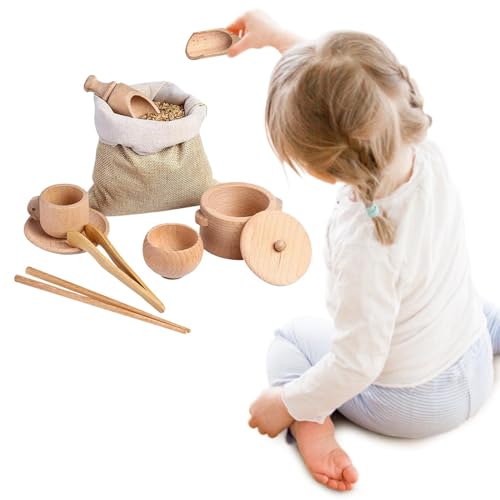 Sensorisches Mülleimer-Spielzeug – 8 Stück sensorische Mülleimer-Werkzeuge aus Holz | -Spielzeug für selbsterforschende Kleinkinder | Holzschaufeln und Holzzangen | Feinmotorik-Lernspielzeug von Generisch