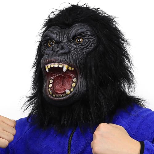 shayulajiao Gorilla Masken,Halloween Affenmaske Tier Maske lustige Kopfmaske Realistische latex Vollkopf Schimpansemaske Faschingskostüm für Halloween Karneval Party Parade von shayulajiao
