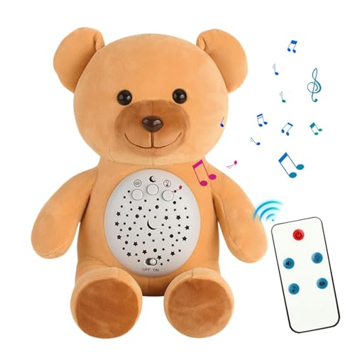 Singende Stofftiere, Musik-Plüschtier,Sternprojektor-Nachtlicht-Plüsch-Soundspielzeug für Kinder - White-Noise-Komfortpuppe mit Licht- und Atemvibrationen für Kinder von 0–3 Jahren von Generisch