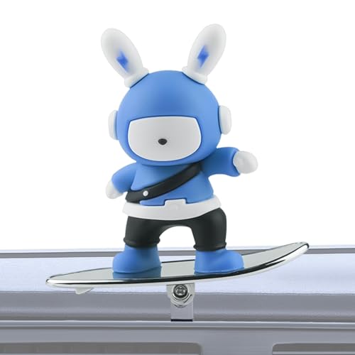 Skateboard-Hasen-Auto-Ornamente | Cartoon-Skateboard-Puppe, lustiger Skater-Hase – schwimmender Bildschirm, Hasen-Ornamente für Auto-Armaturenbrett, Mittelkonsole von Generisch