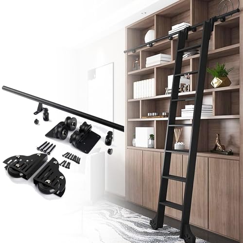 Sliding Library Hardware Kit for Loft Office Black Metal Rolling Track Kit (13ft/400cm) Mobile Ladder Track Rail Included von Generisch