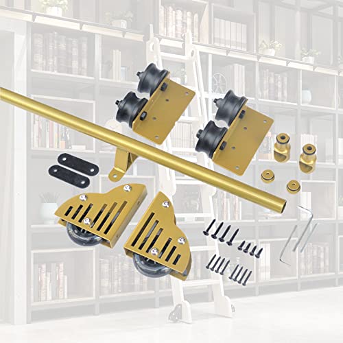 Slig Hardware Rustikales goldenes Roll-Bibliotheksbahn-Set mit Schiebetür, 1 m 6 m, rundes Rohr, mobile Leiter für Zuhause, Innenboden, keine Leiter im Lieferumfang enthalten von Generisch