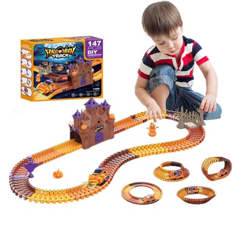 Slotcar-Rennstrecken-Sets,Kinder-Rennstrecken-Set | Kreative Rennautobahn-Halloween-Rennstreckenspielzeuge,Kinder-Halloween-Spielzeug, Rennstrecke mit LED-Lichtern für Kinder, und Mädchen von Generisch